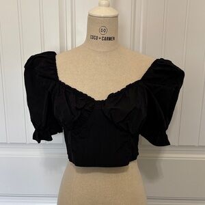 Divided Black Puff Sleeve Crop Top